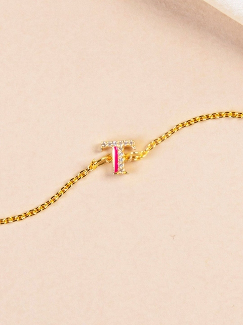 

Pipa Bella Women Pink Gold-Plated CZ-Studded T Charm Bracelet