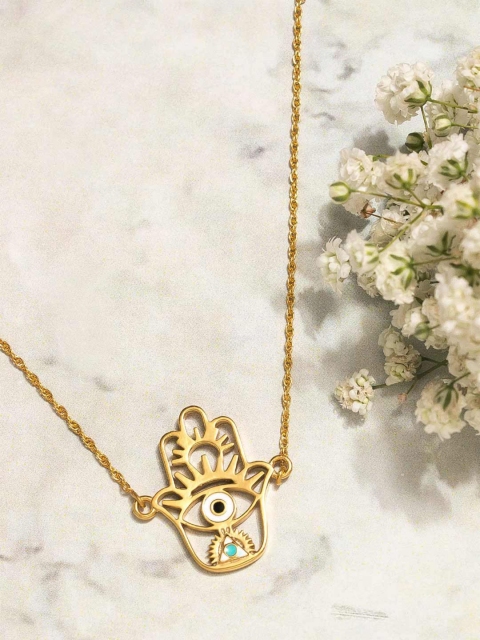 

Pipa Bella Gold-Toned Off White Hamsa Evil Eye Brass Necklace