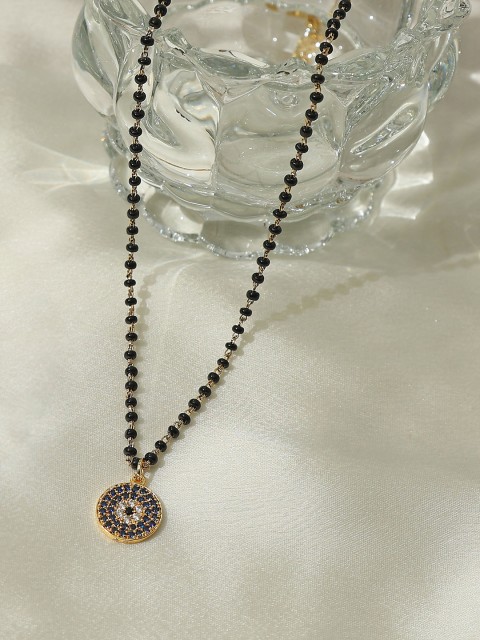 

Pipa Bella Gold-Plated Black Studded Evil Eye Mangalsutra Necklace