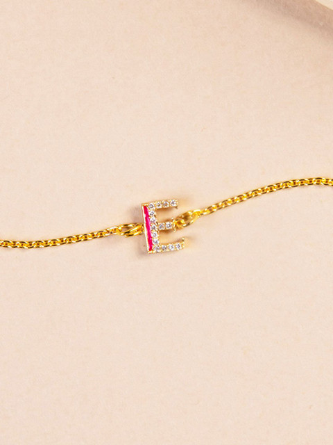 

Pipa Bella Women Pink Gold-Plated Cubic Zirconia Gold-Plated E Initial Link Bracelet