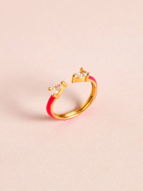 

Pipa Bella Women Pink Gold-Plated Stone-Studded Enamelled Adjustable Finger Ring