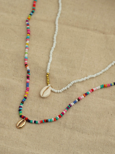 

Pipa Bella White & Red Tribal Shell Layered Necklace