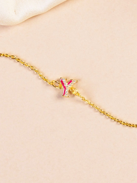 

Pipa Bella Women Pink Gold-Toned CZ Studded Letter Y Link Bracelet