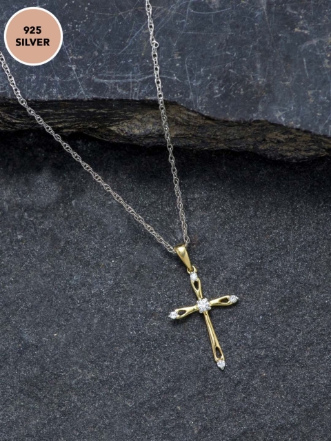 

Pipa Bella Gold-Toned & Silver-Toned CZ Studded Cross Pendant with Chain