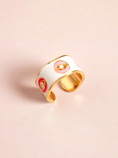 

Pipa Bella Women White & Pink Enamelled Evil Eye Adjustable Ring