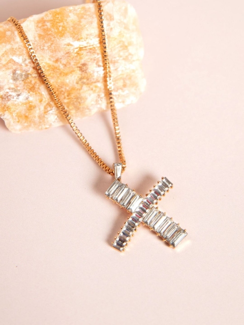 

Pipa Bella Women Gold-Toned Alloy Stone-Studded Initial X Pendant with Chain