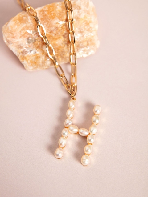 

Pipa Bella Gold-Toned & Off-White Beaded Initial H Necklace