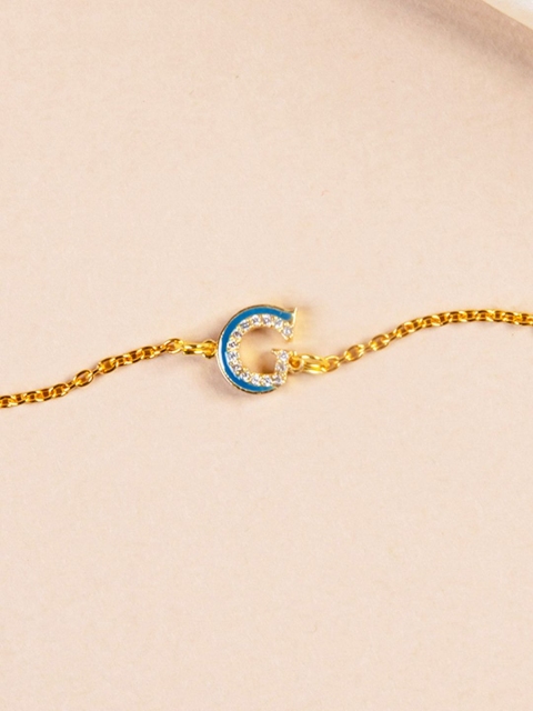 

Pipa Bella Women Gold-Toned Cubic Zirconia Studded Gold-Plated Link G Initial Bracelet