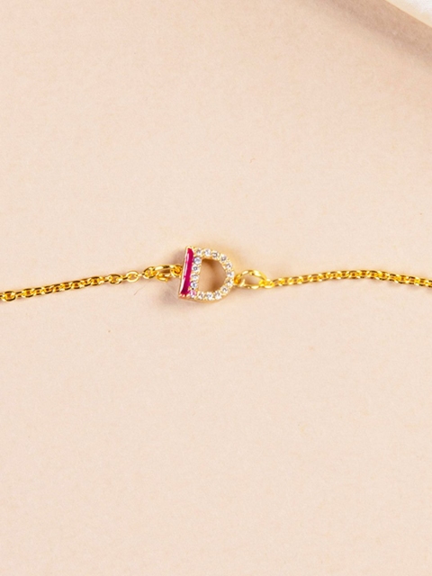 

Pipa Bella Women Pink Gold-Plated CZ-Studded D Initial Charm Bracelet