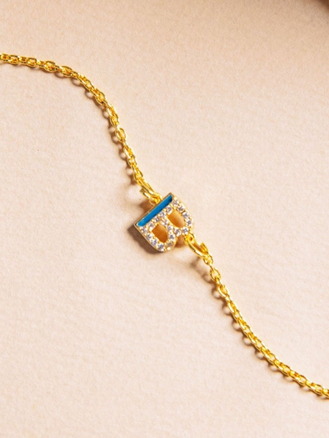 

Pipa Bella Women Blue Gold-Toned CZ Studded Initial B Link Bracelet