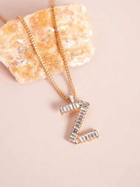 

Pipa Bella Gold-Toned Stone-Studded Initial Z Pendant with Chain