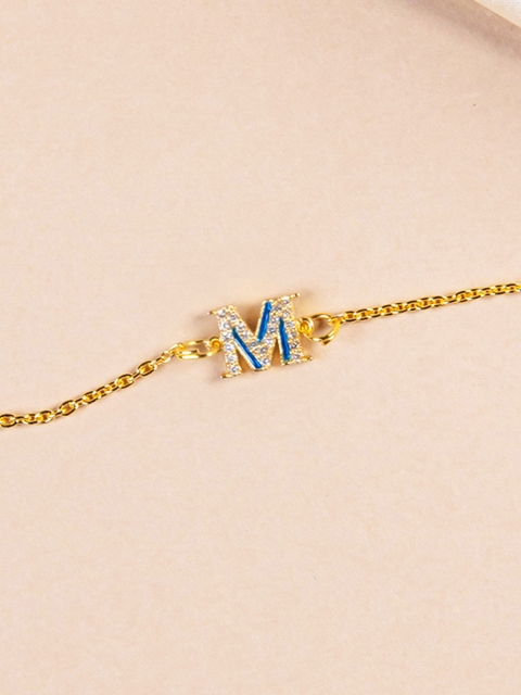 

Pipa Bella Women Gold-Toned Cubic Zirconia Gold-Plated M Initial Bracelet