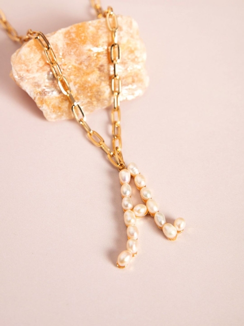

Pipa Bella Gold-Toned & Off White Beaded A Initial Link Necklace