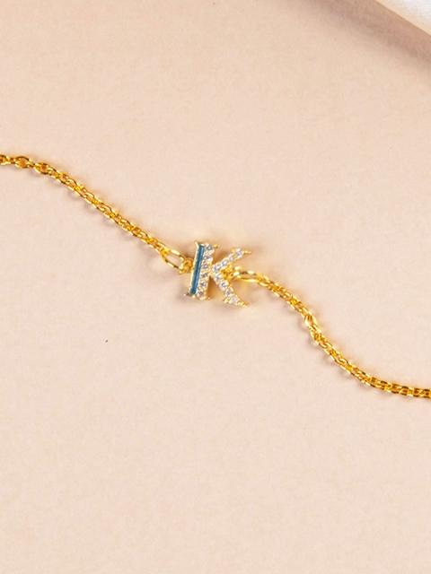

Pipa Bella Women Blue Gold-Plated Cubic Zirconia Gold-Plated K Initial Link Bracelet