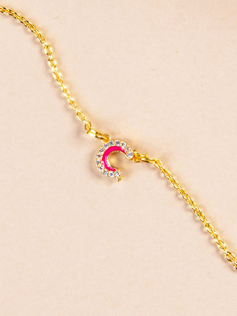 

Pipa Bella Women Pink Gold-Plated Cubic Zirconia Gold-Plated C Initial Link Bracelet