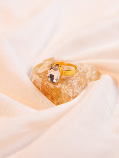 

Pipa Bella Women Gold-Plated Stone-Studded Oval Adjustable Finger Ring