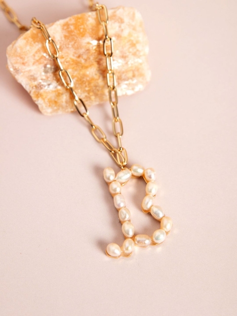 

Pipa Bella Gold-Toned & Off-White Beaded B Initial Necklace