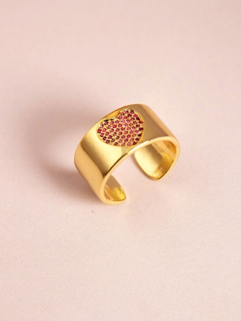

Pipa Bella Women Pink Gold-Plated Stone-Studded Heart-Shaped Adjustable Finger Ring