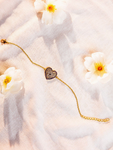 

Pipa Bella Women Gold-Toned Gold-Plated Embellished Heart Evil Eye Link Bracelet