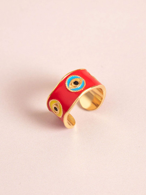 

Pipa Bella Women Red & Gold-Toned Enamelled Evil Eye Adjustable Ring