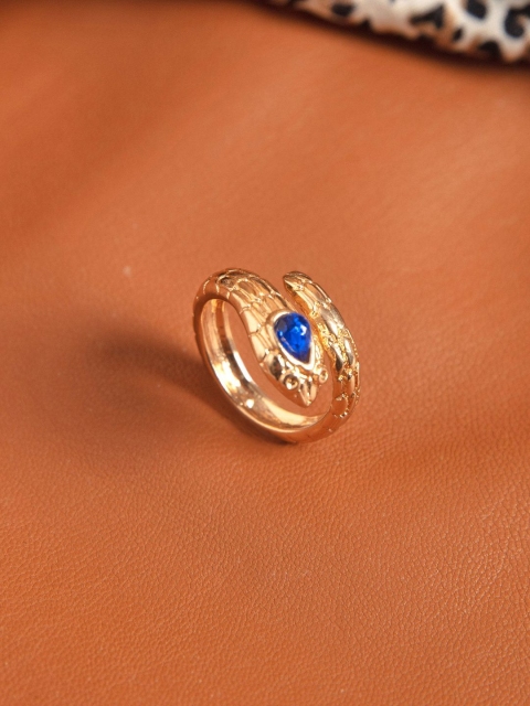 

Pipa Bella Women Blue Gold-Plated Stone-Studded Textured Serpent Adjustable Finger Ring