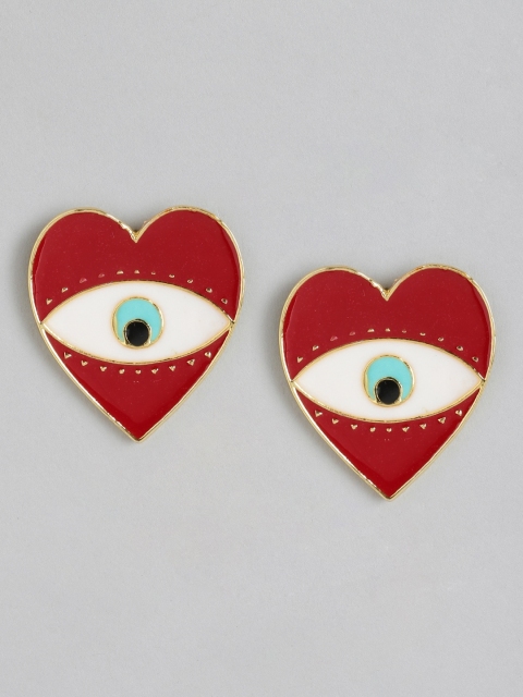 

Pipa Bella Red & Off White Combo Of 6 Enamelled Heart Shaped Drop Earrings