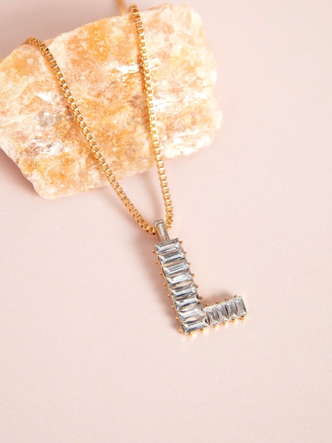 

Pipa Bella Gold-Toned Stone-Studded L Initial Pendant with Chain