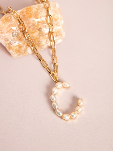 

Pipa Bella Women Gold-Toned & White Metal Pearls Studded Initial C Pendent Necklace