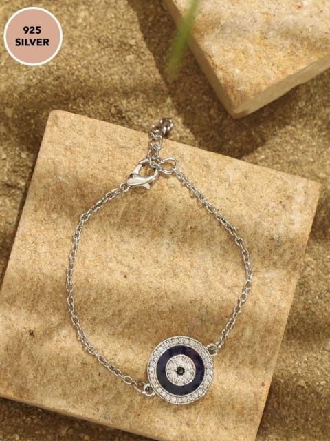 

Pipa Bella Women Blue Silver-Toned CZ Studded Evil Eye Link Bracelet