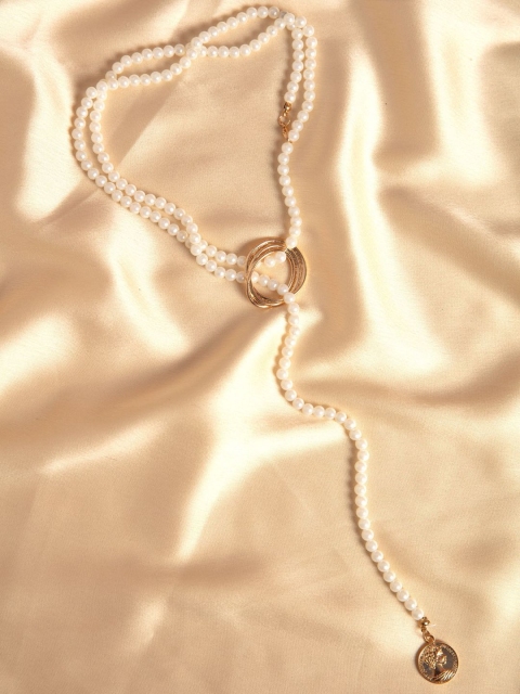 

Pipa Bella White & Gold-Toned Rings Pendant with Beaded Lariat Necklace