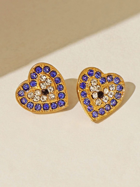 

Pipa Bella Gold-Toned & Blue Heart Shaped Stone Studs