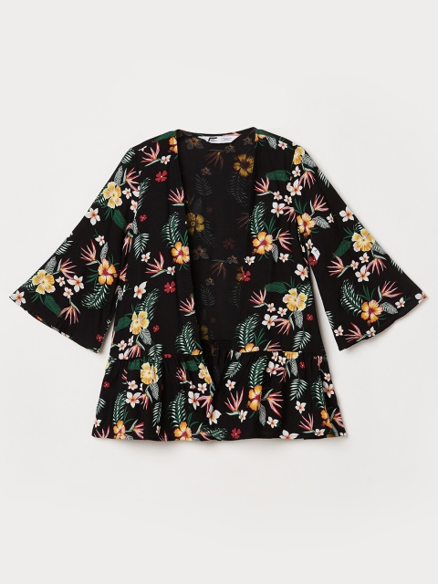 

Fame Forever by Lifestyle Girls Black & Yellow Floral Printed Shrug