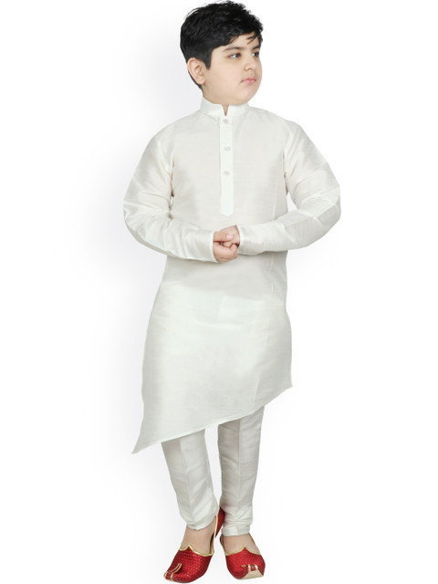 

SG YUVRAJ Boys White Regular Raw Silk Kurta with Trousers