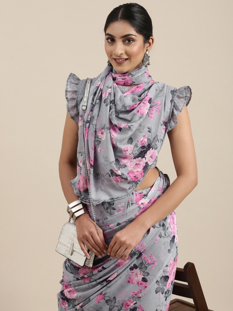 

KALINI Pink & Grey Floral Saree