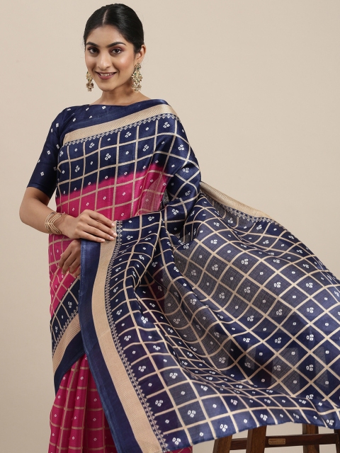 

KALINI Pink & Blue Art Silk Bandhani Saree