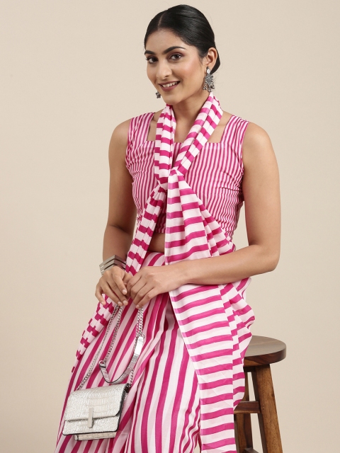 

KALINI White & Pink Striped Saree