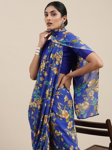 

KALINI Blue & Yellow Floral Saree
