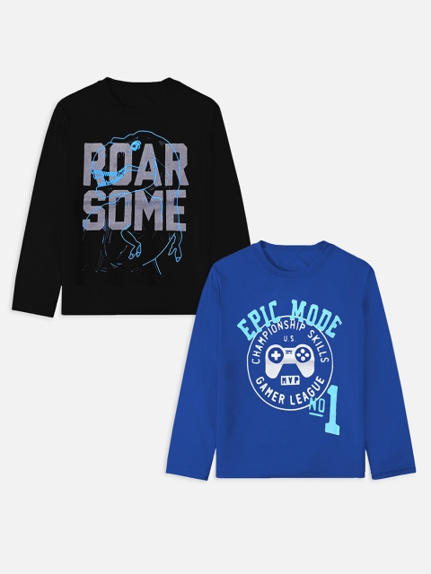 

YK Basics Boys Blue Pack Of 2 Typography Printed Cotton T-shirts