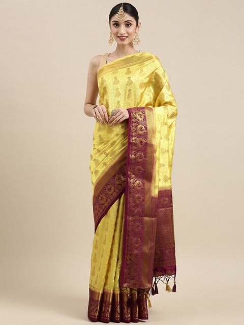 

MIMOSA Yellow Ethnic Motifs Zari Art Silk Kanjeevaram Saree