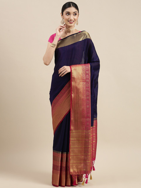 

MIMOSA Navy Blue Zari Art Silk Kanjeevaram Saree