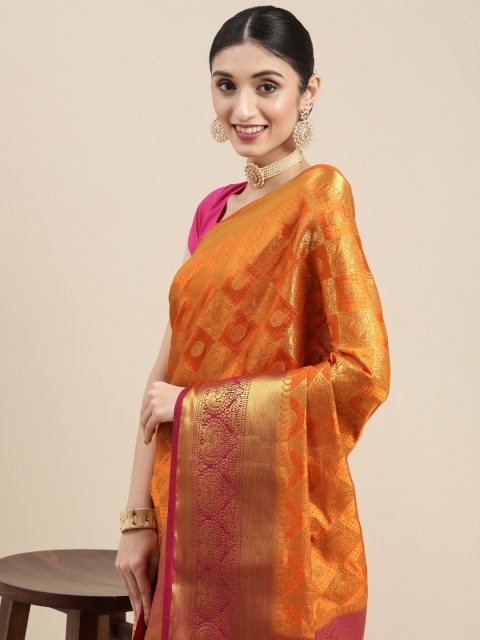 

MIMOSA Orange Zari Art Silk Kanjeevaram Saree