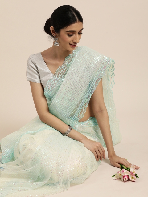 

VASTRANAND Turquoise Blue Embellished Sequinned Celebrity Saree