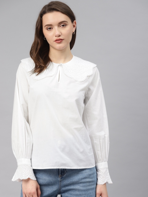 

Marks & Spencer White Solid Schiffli Layered Cotton Top
