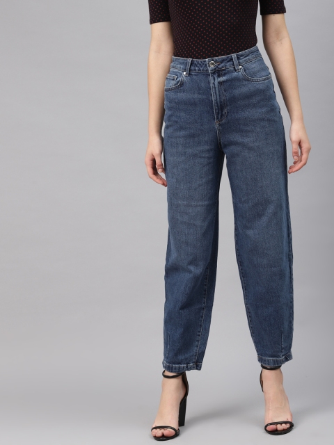 

Marks & Spencer Women Navy Blue Slim Balloon Low-Rise Cotton Crop Jogger Jeans