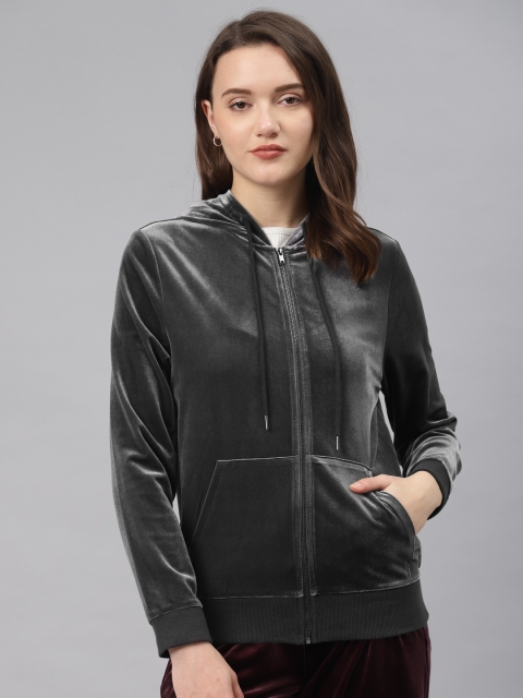 

Marks & Spencer Women Charcoal Grey Velvet Finish Hooded Sweatshirt