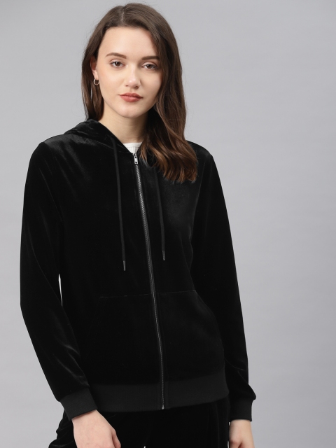 

Marks & Spencer Women Black Solid Velvet Finish Hooded Sweatshirt