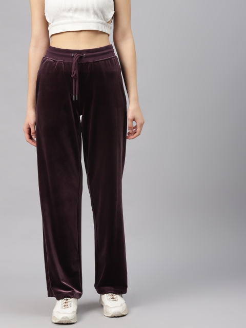 

Marks & Spencer Women Burgundy Solid Relaxed Fit Wide Leg Mid-Rise Velvet Track Pants