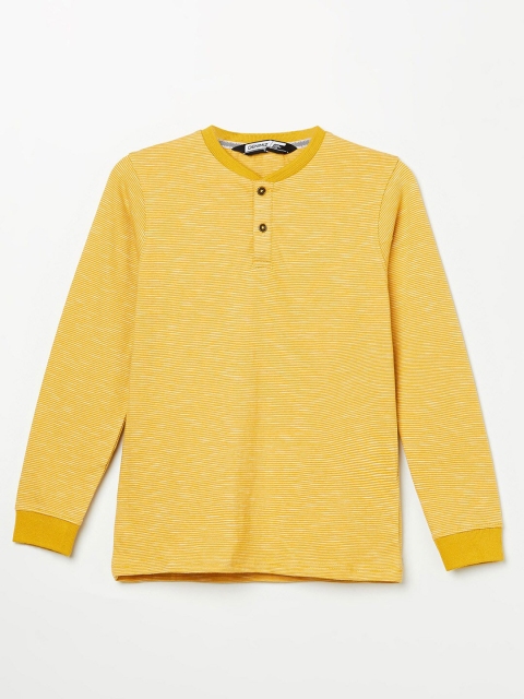 

Denimize by Fame Forever Boys Mustard Yellow Henley Neck Pure Cotton T-shirt