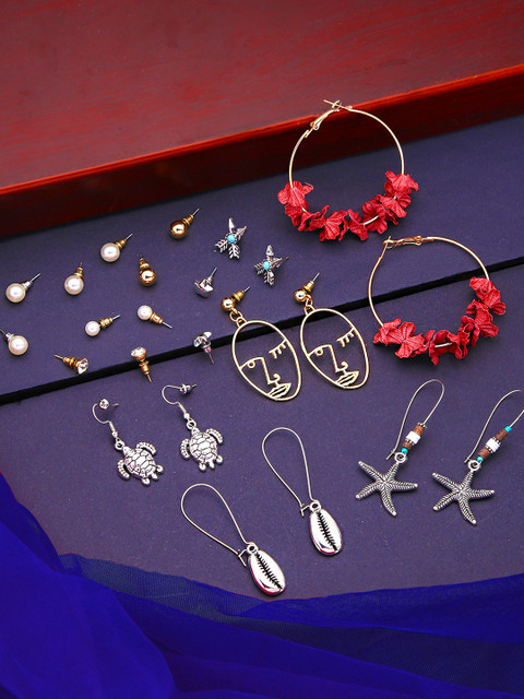 

Yellow Chimes Set Of 12 Multicoloured Contemporary Drop Earrings, Multi