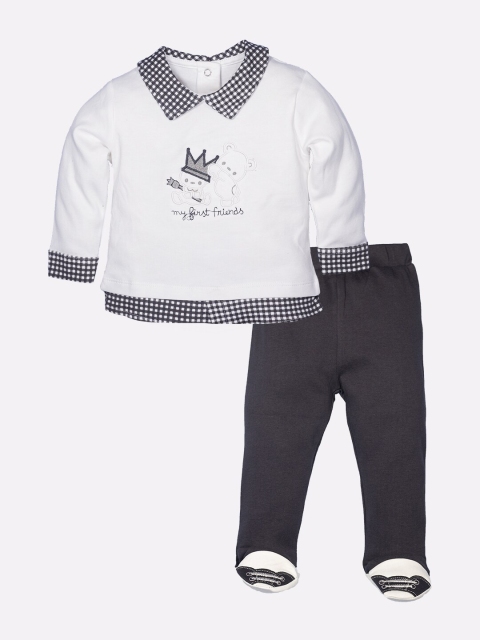 

BABY GO Boys White & Grey Printed T-shirt with Pyjamas